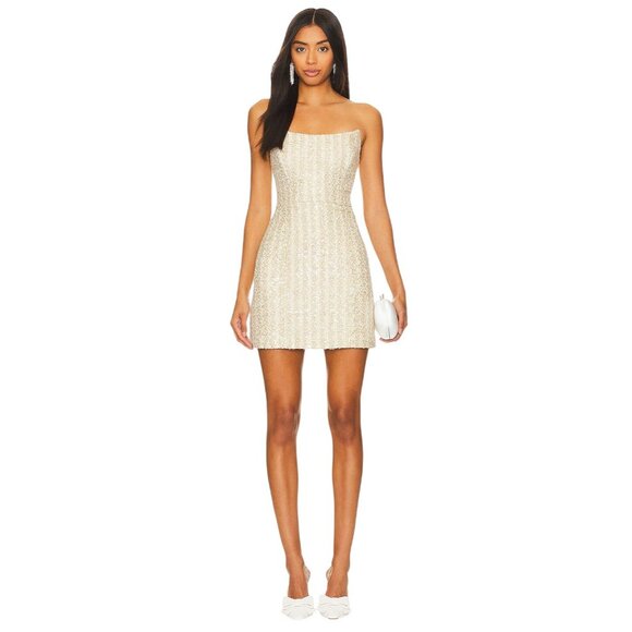 Line & Dot Pearl Sequin Dress in Ivory X-Large New Womens Strapless Mini - Picture 4 of 13